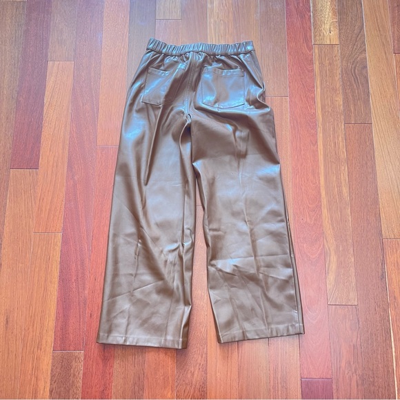 Oak + Fort Chocolate Brown Straight Leg Faux Leather Pants - Picture 4 of 4